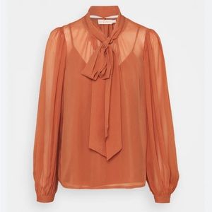 Tory Burch Minuet Rose Silk Chiffon Bow Blouse 10